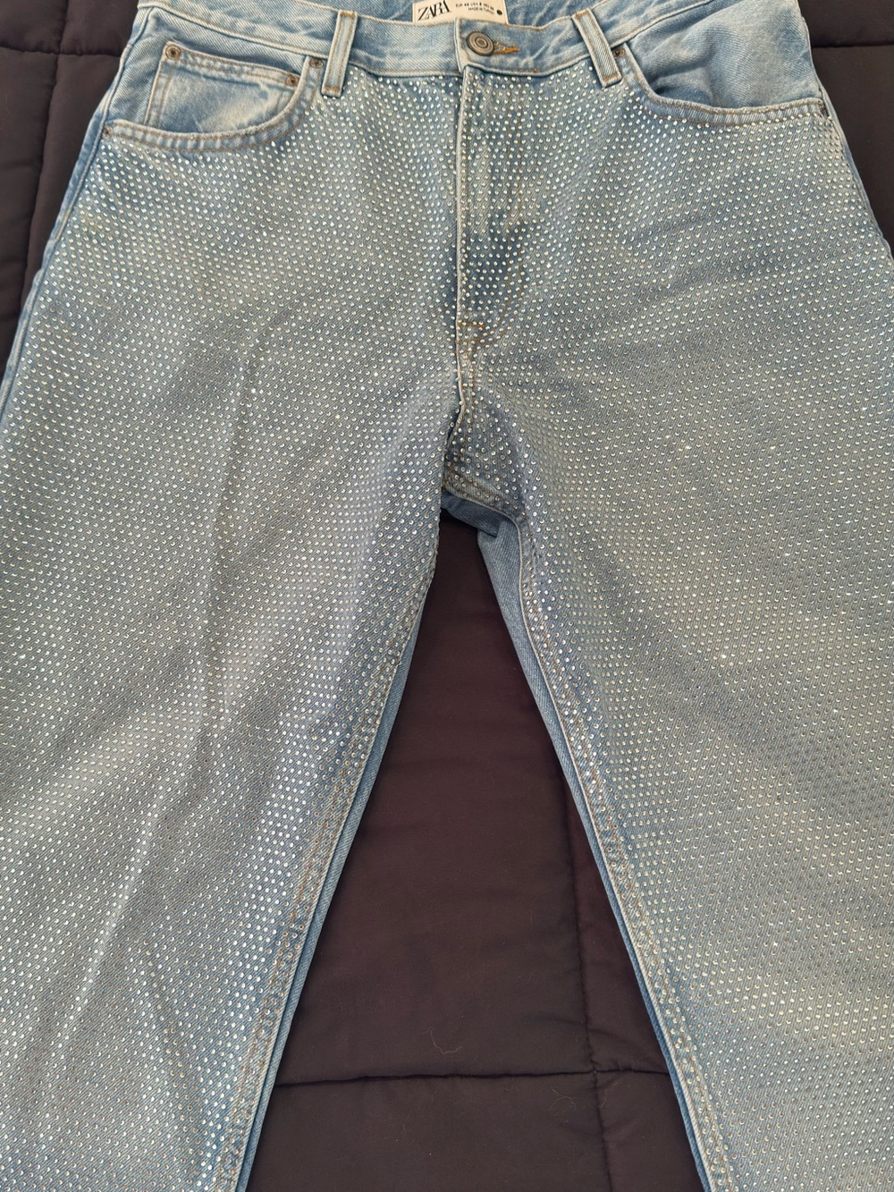 Zara Light Blue Rhinestone-Embellished Jeans
